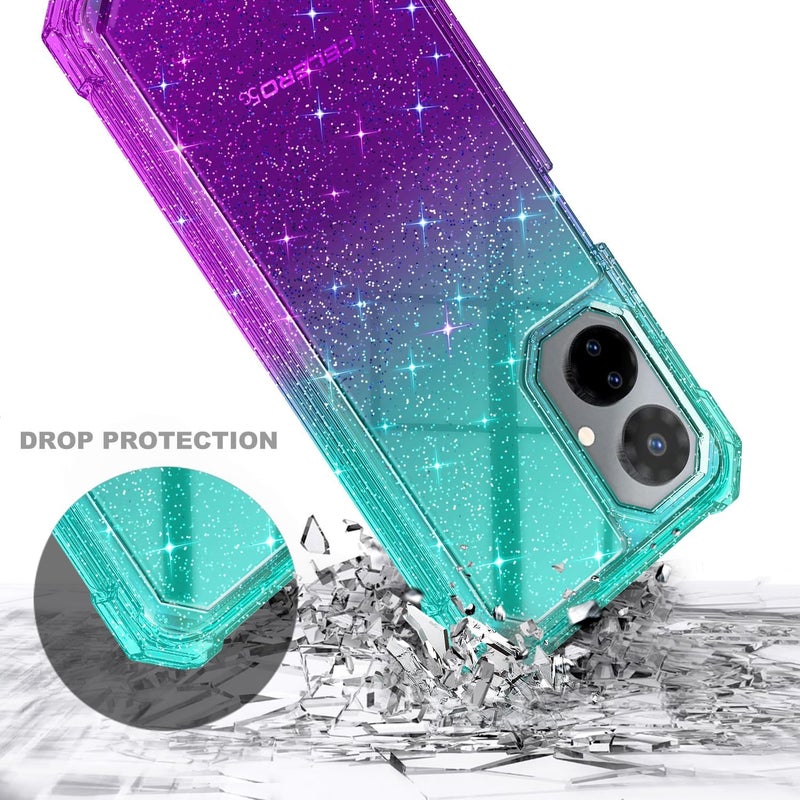 WDHD Designed for Boost Mobile Celero 5G 2024 Case with [Built-in Screen Protector], Full-Body Protective Shockproof Rugged Bumper Cover Case (Glitter Aqua/Purple) - Image 5